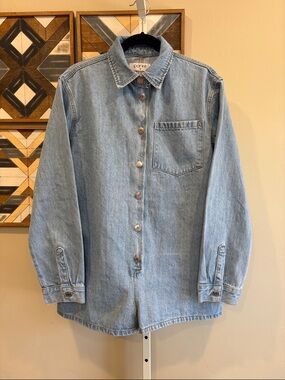 PARKE Light Blue Denim Button-Up Long Sleeve Romper size Medium